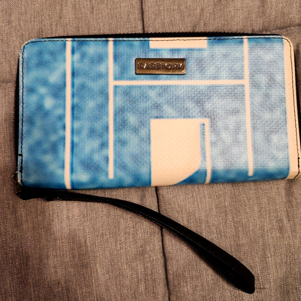 Rareform Recycled Billboard Material Wristlet Wallet Blue And White